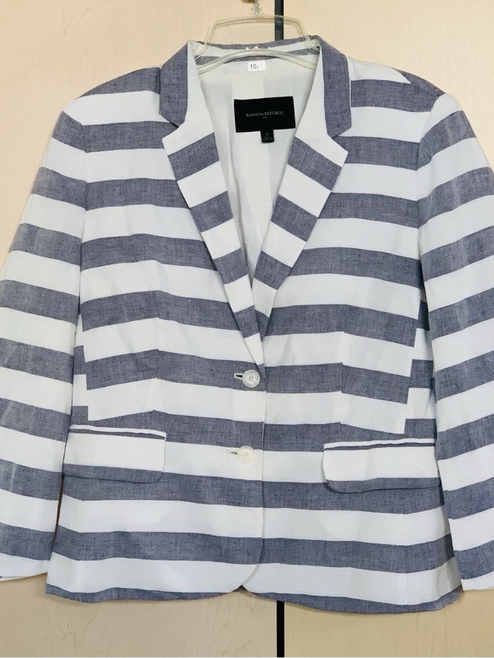 Banana Republic Women's Navy and White Striped Blazer